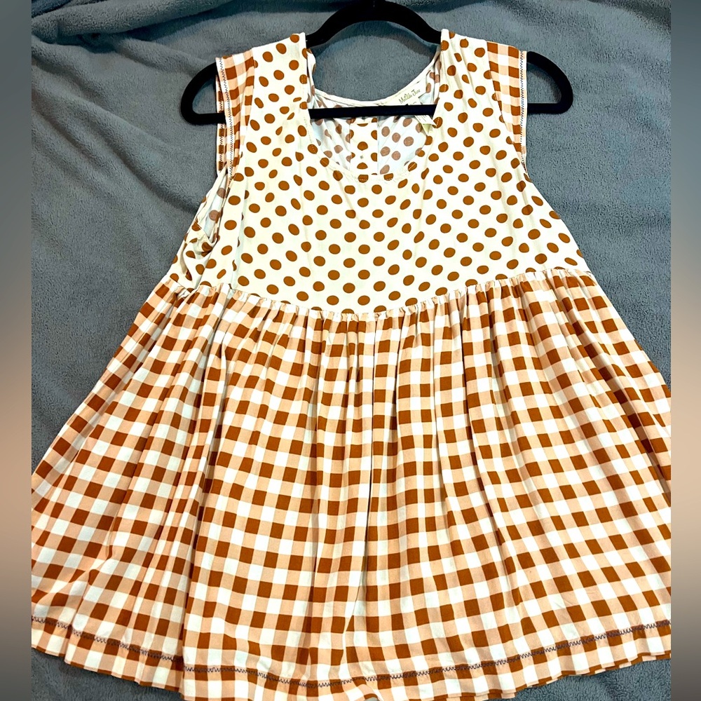 Matilda Jane Polka Dot & Gingham Sleeveless Peplum Top - Cream & Rust
